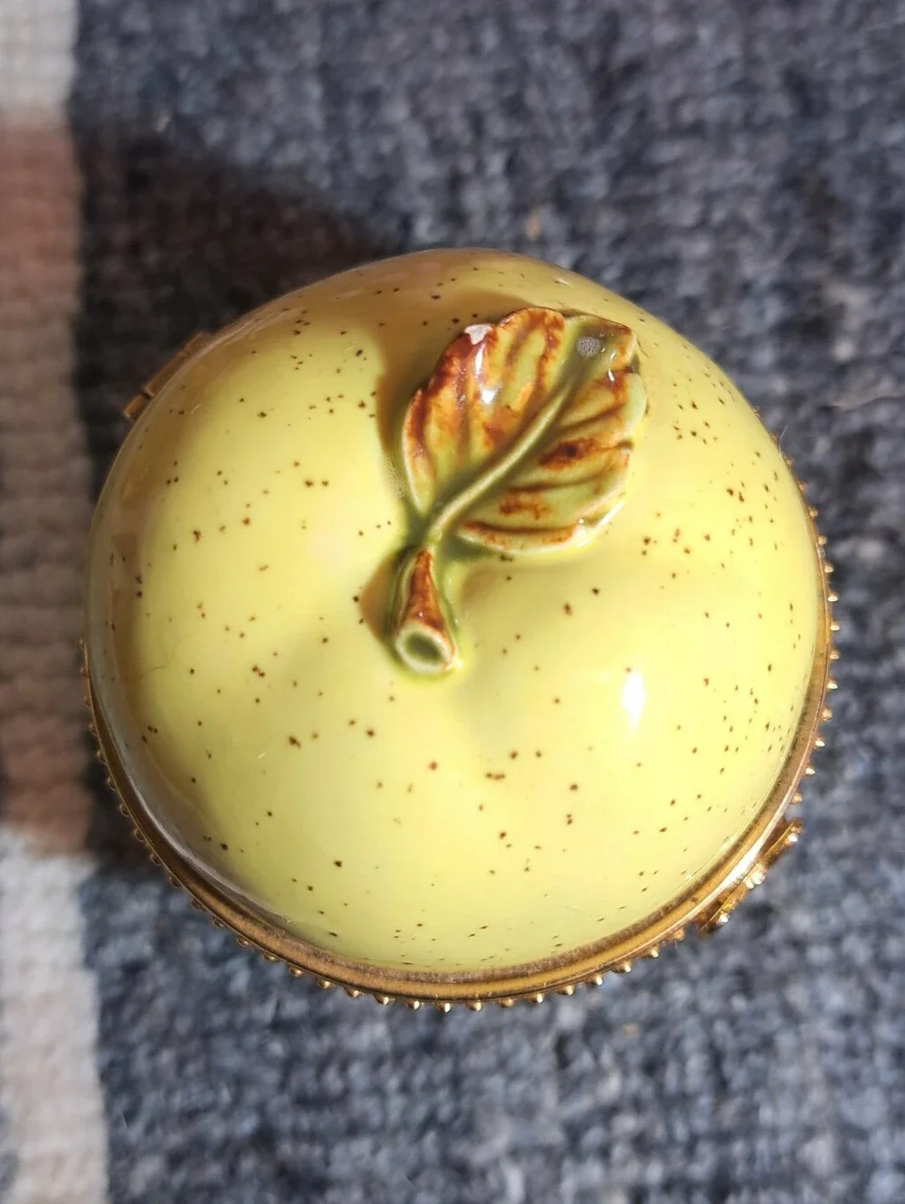 Green Apple Hinged Trinket Box With Bow Fruit OOAK Unqiue